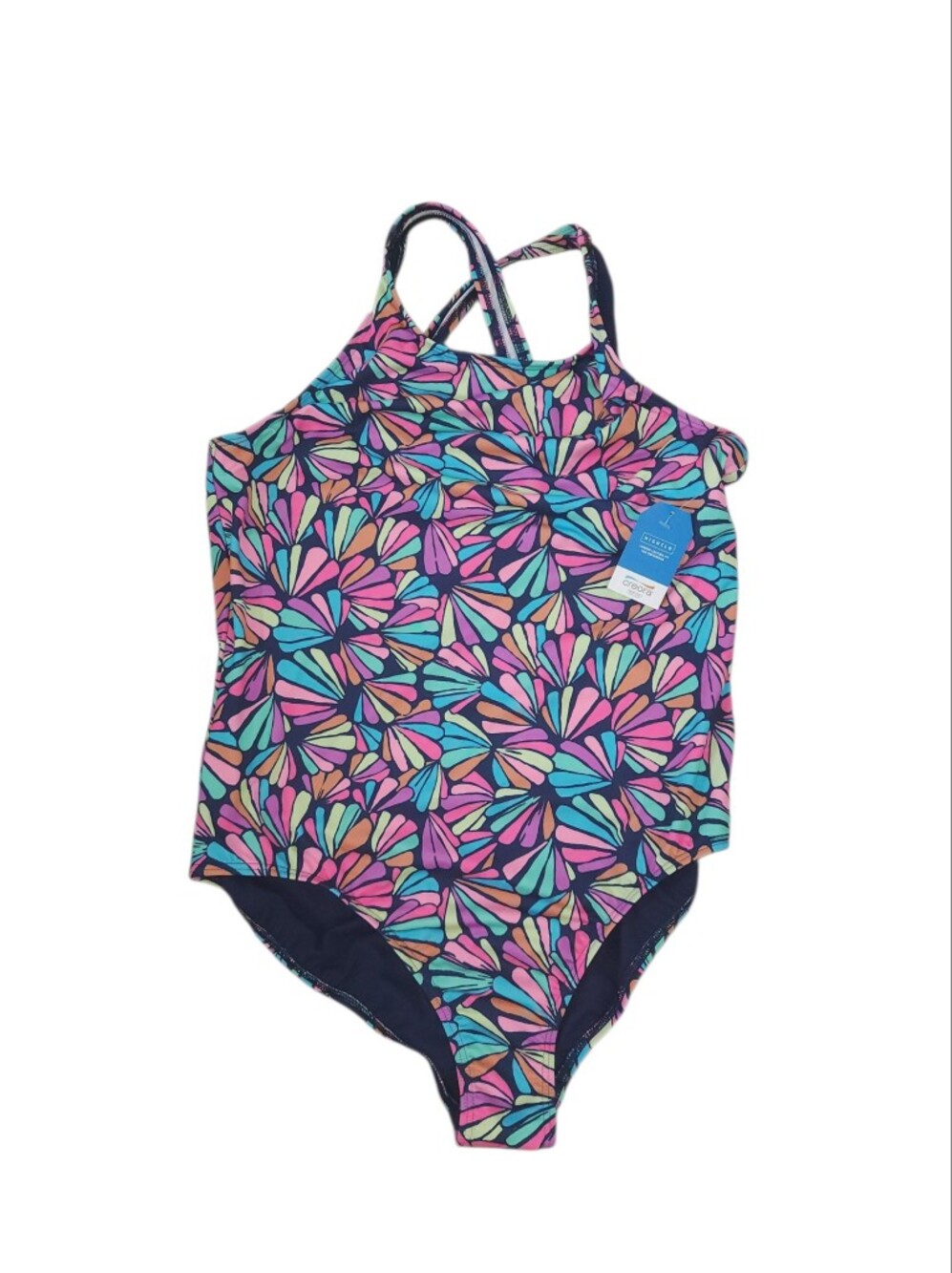 New Lands' End Girls 14-16 One-Piece Swimsuit Chlorine Resistant Deep Navy FLora